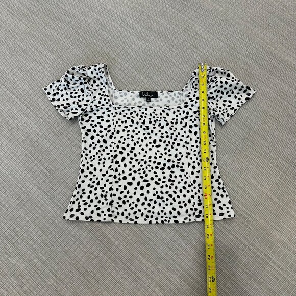 Lulu's Oh Darling Black & White Dot Print Puff Sleeve Top, size Large - Picture 5 of 9